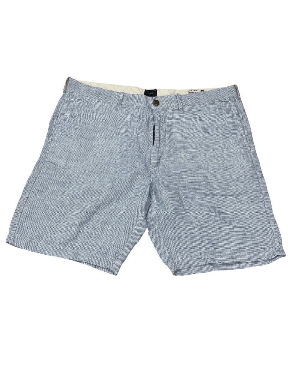 J. Crew Flat Front Linen Shorts Men's Size 36 Inseam 9 Striped Blue White Preppy